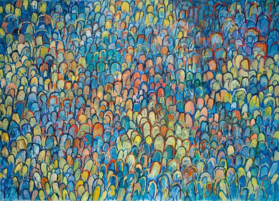 Mixed Multitude Blue 5’-0 x 6”-6” acrylic/paper