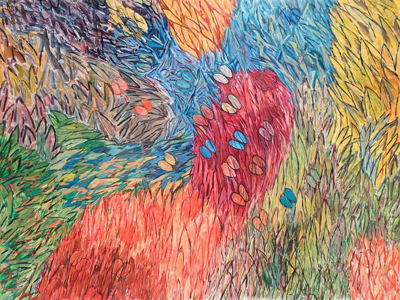 With Moving Creatures, 54”x72” acrylic/paper